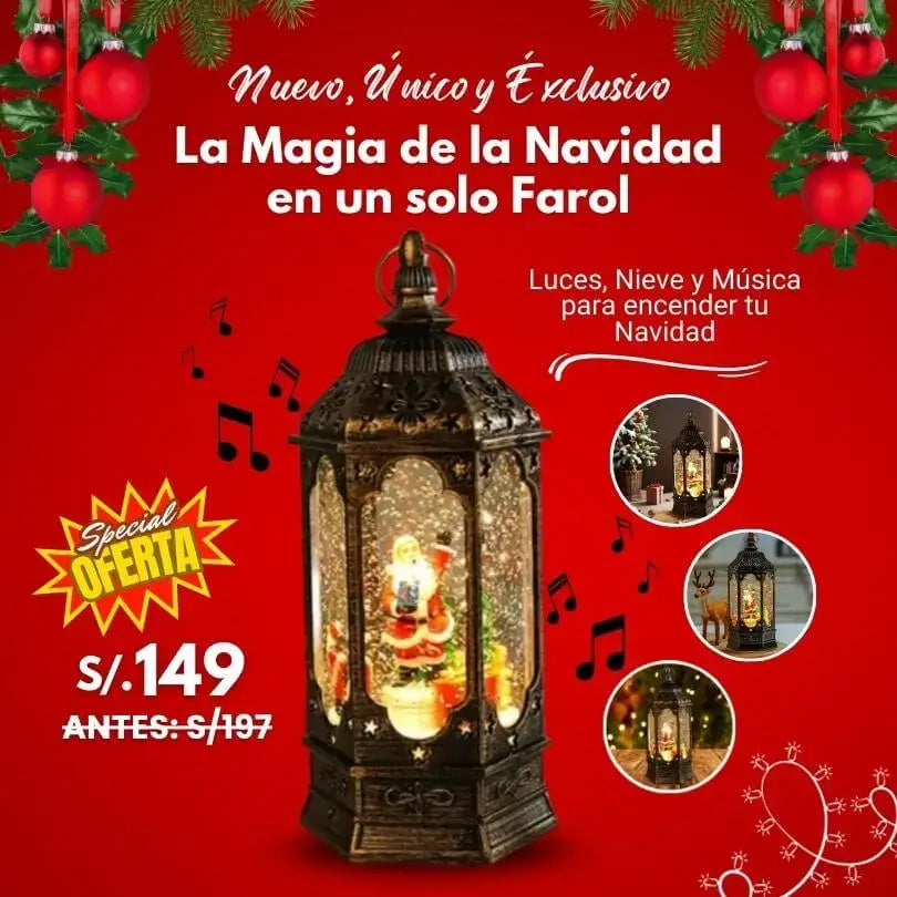 Farol Navideño Musical con Luces y Nieve
