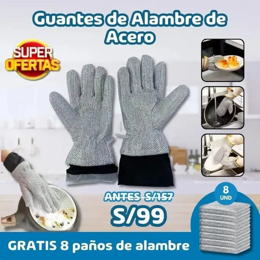 Guantes de Alambre + 8 Paños GRATIS