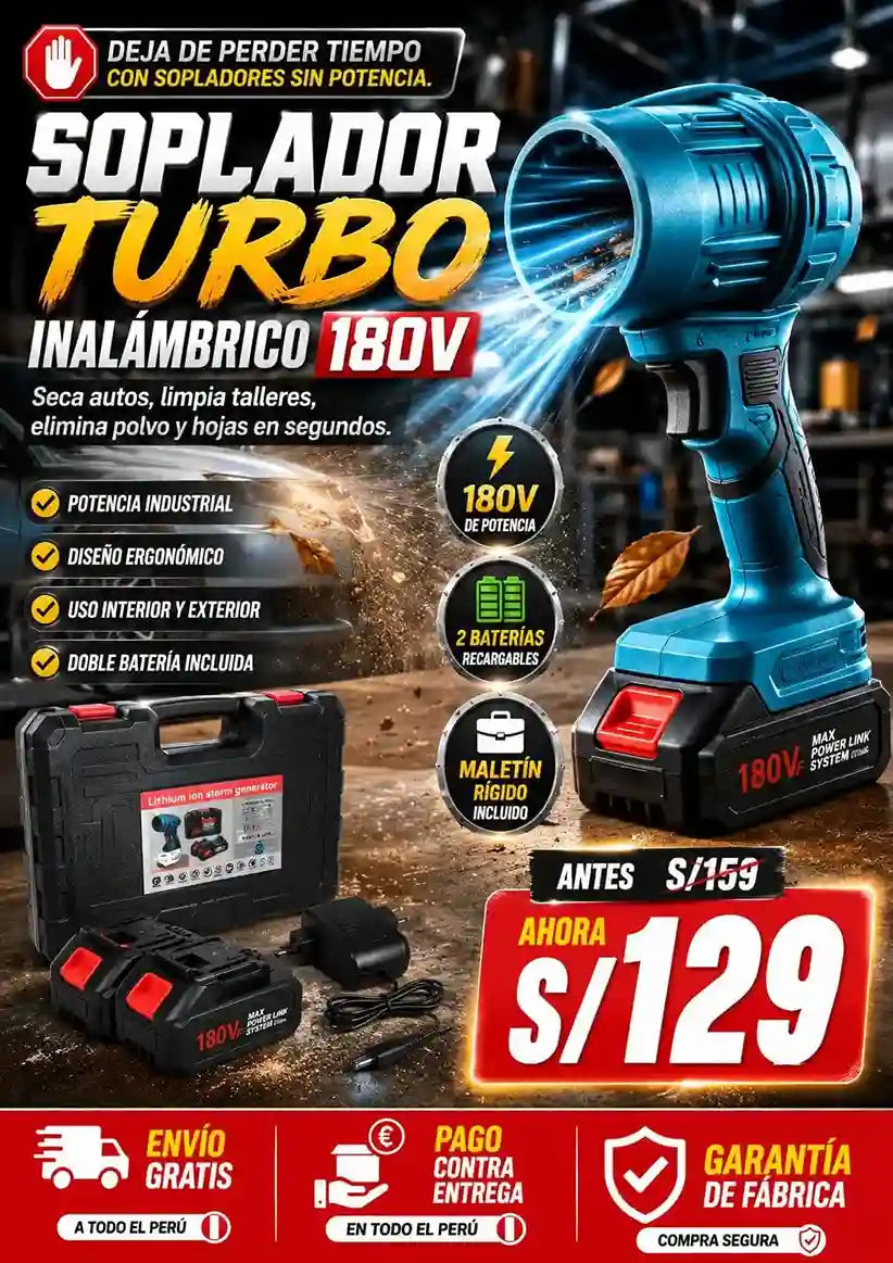 SOPLADOR INALÁMBRICO DE 180V DOBLE BATERIA