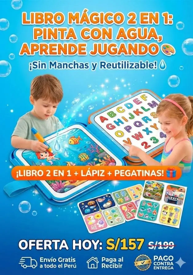 LIBRO EDUCATIVO REUTILIZABLE 2 EN 1 PARA PINTAR CON AGUA + ABECEDARIO