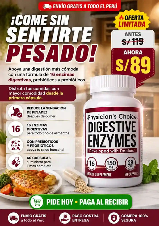 DIGESTIVE ENZYMES - Enzimas digestivas para la hinchazón y la digestión