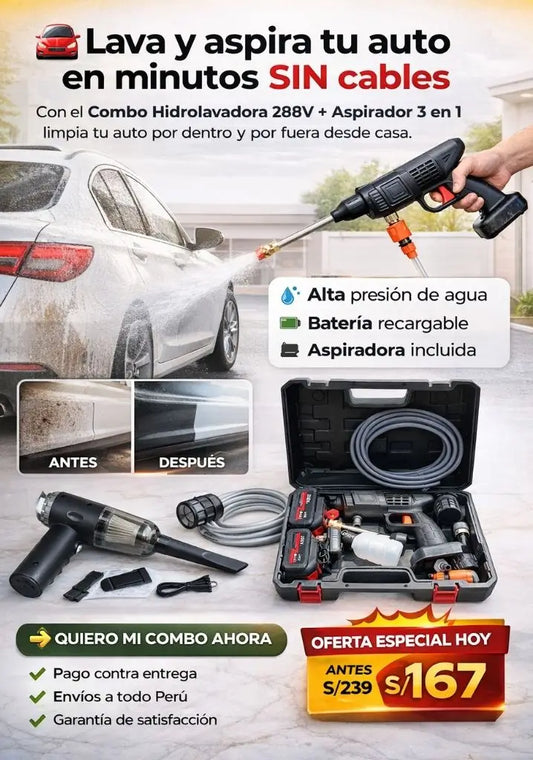 COMBO: HIDROLAVADORA 288V + ASPIRADOR 3 EN 1