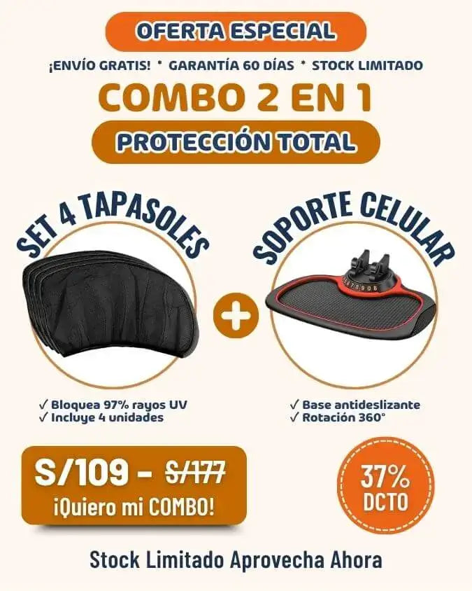 COMBO 2 EN 1 PROTECCIÓN TOTAL -  SET 4 TAPASOLES + SOPORTE CELULAR