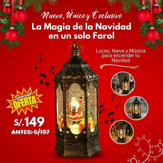 Farol Navideño Musical con Luces y Nieve