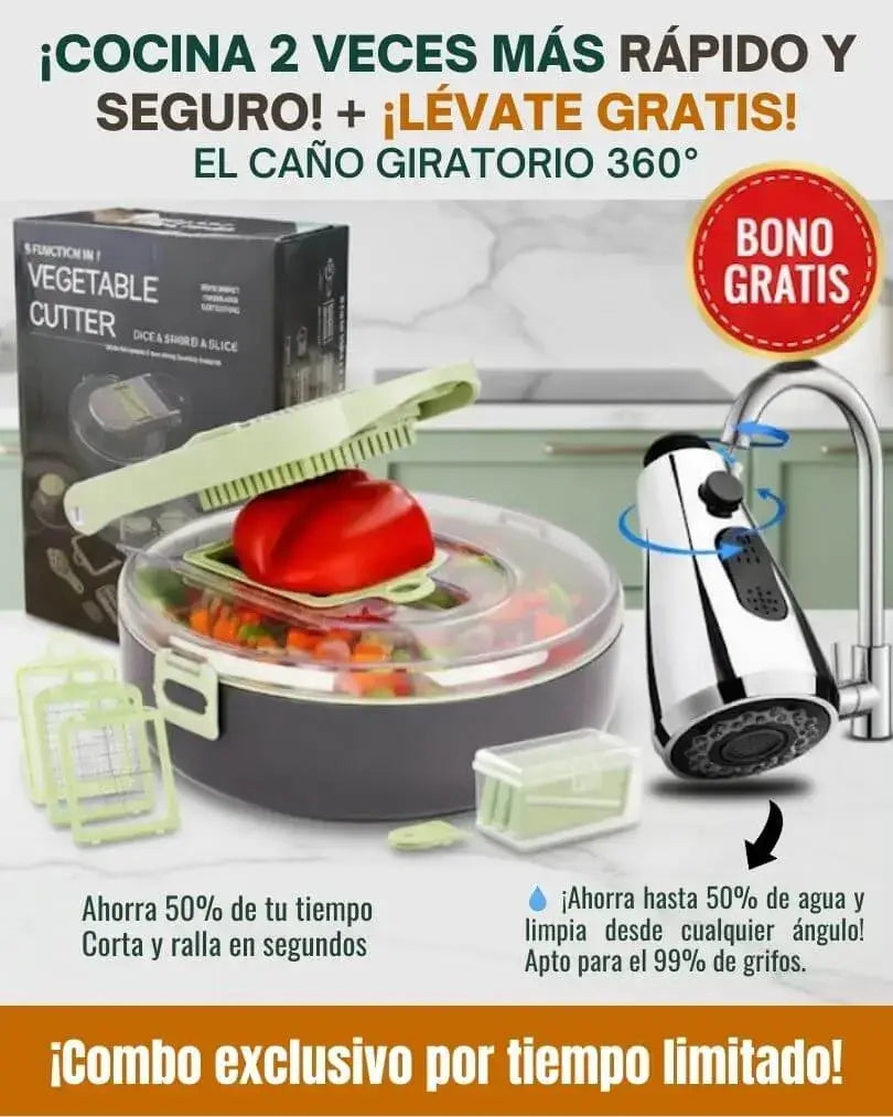 Picadora de Verduras MagicSlice 9en 1 + Caño Giratorio 360° (GRATIS)
